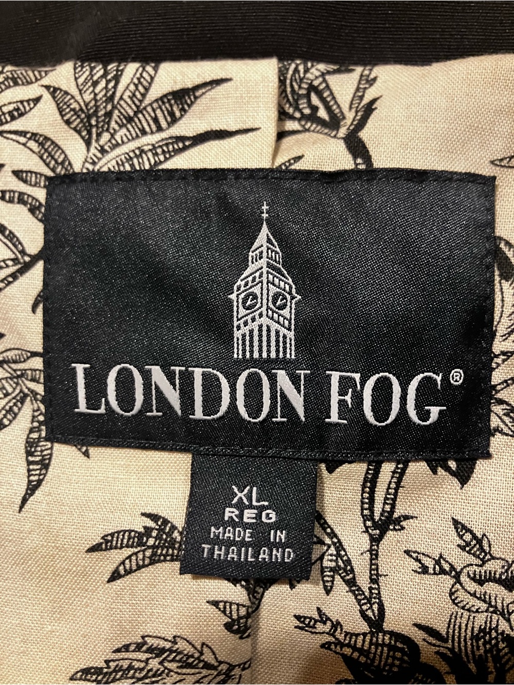LONDON FOG Black Floral Toile Lined Trench Coat Double Breasted XL Dark Acadamia - Picture 9 of 12